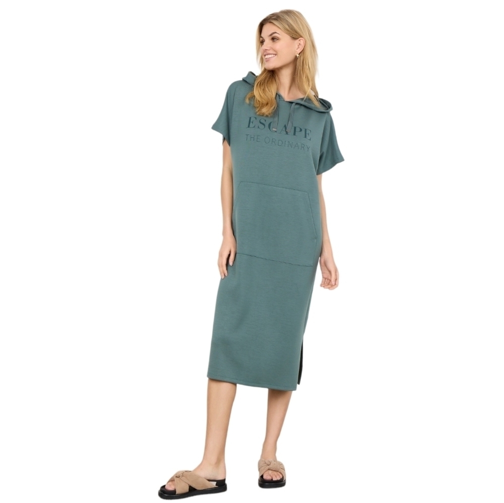 Teal Hooded Midi Dress
